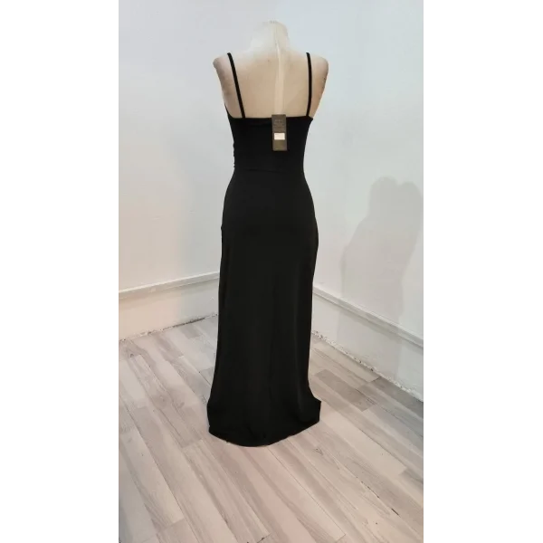 Kadın Askılı Kruvaze Yaka Derin Yırtmaçlı Krep Elbise