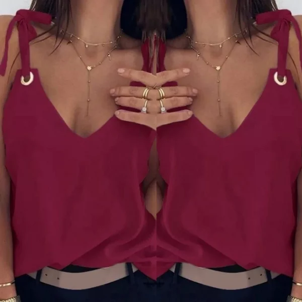 Kadın Askılı Kuş Gözü Detay Sandy Kumaş Bluz