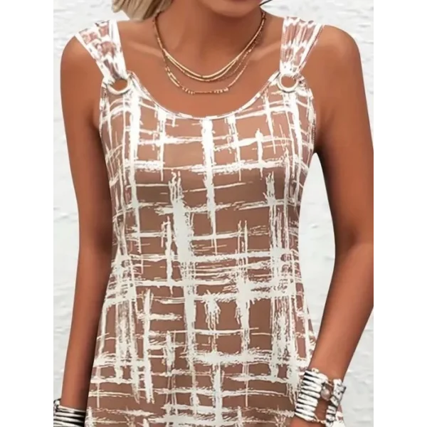 Kadın Askılı Kuş Gözü Detaylı Desenli Süprem Elbise