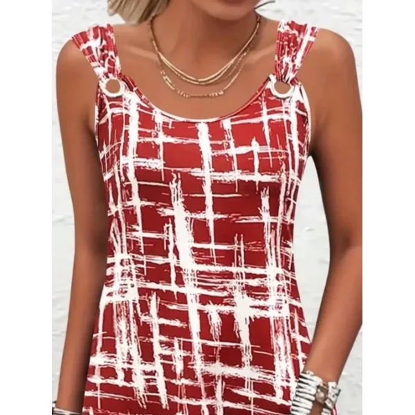 Kadın Askılı Kuş Gözü Detaylı Desenli Süprem Elbise