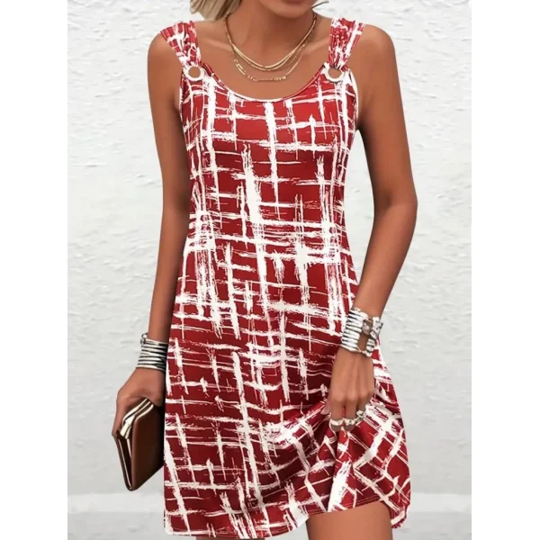 Kadın Askılı Kuş Gözü Detaylı Desenli Süprem Elbise