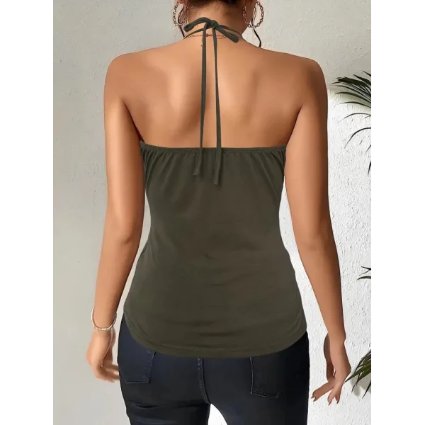 Kadın Askılı Kuş Gözü Ve Dekolte Detay Boyundan Bağlamalı Viskon Bluz