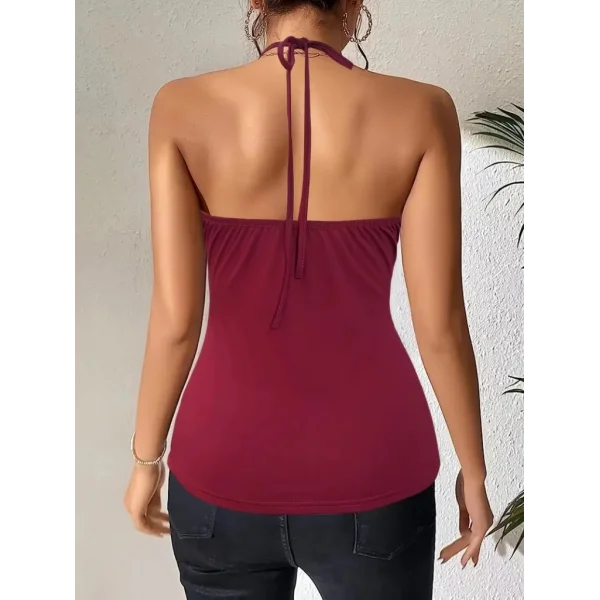 Kadın Askılı Kuş Gözü Ve Dekolte Detay Boyundan Bağlamalı Viskon Bluz