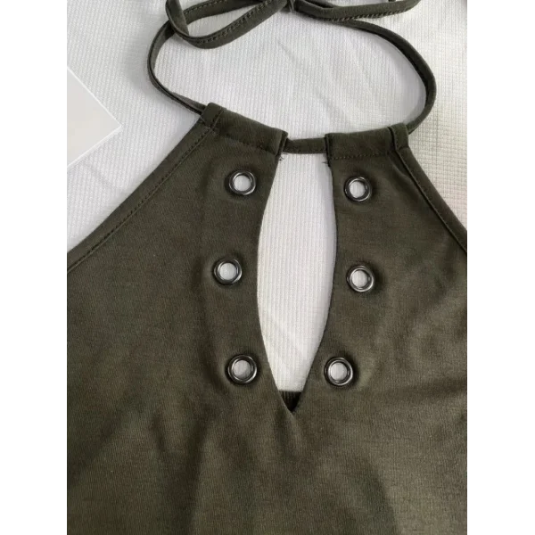 Kadın Askılı Kuş Gözü Ve Dekolte Detay Boyundan Bağlamalı Viskon Bluz