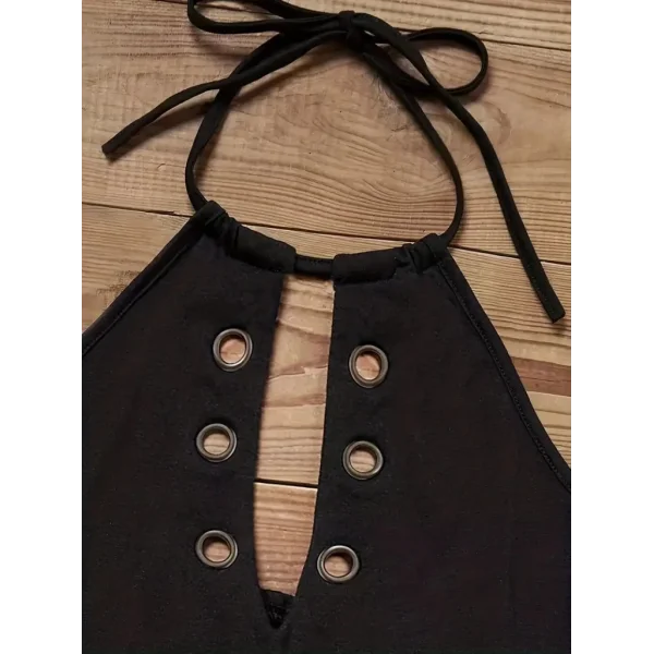 Kadın Askılı Kuş Gözü Ve Dekolte Detay Boyundan Bağlamalı Viskon Bluz