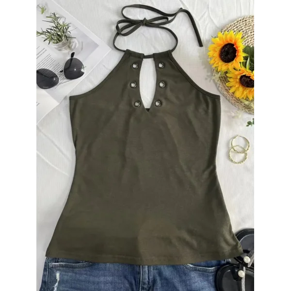 Kadın Askılı Kuş Gözü Ve Dekolte Detay Boyundan Bağlamalı Viskon Bluz