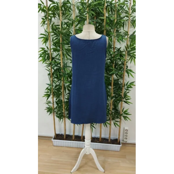 Kadın Askılı Omuzlardan Düğmeli Yuvarlak Yaka Cepli Keten Elbise