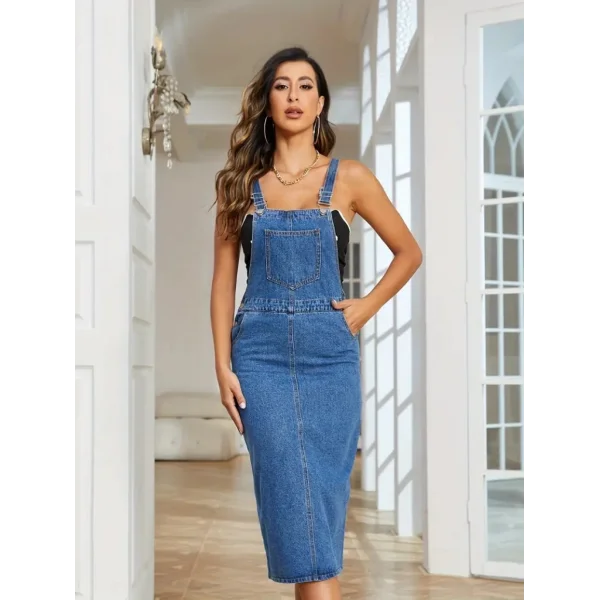 Kadın Askılı ön Ve Arka Cep Detaylı Diz Altı Kot alopet