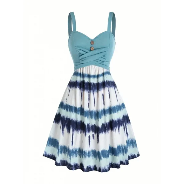 Kadın Askılı önü Düğme Detaylı Baskılı Kiloş Etek Süprem Elbise