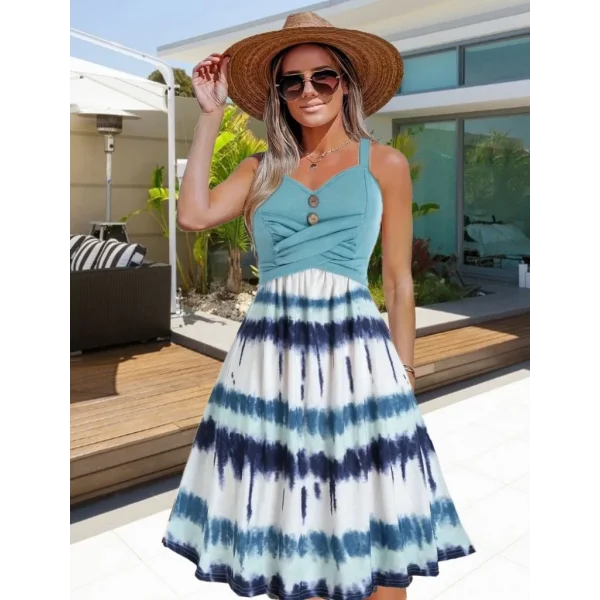 Kadın Askılı önü Düğme Detaylı Baskılı Kiloş Etek Süprem Elbise