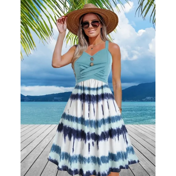 Kadın Askılı önü Düğme Detaylı Baskılı Kiloş Etek Süprem Elbise