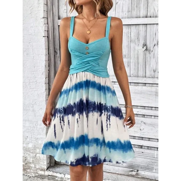 Kadın Askılı önü Düğme Detaylı Baskılı Kiloş Etek Süprem Elbise