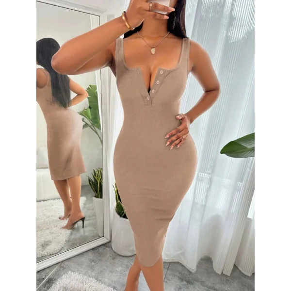 Kadın Askılı önü Düğmeli Midi Kaşkorse Elbise