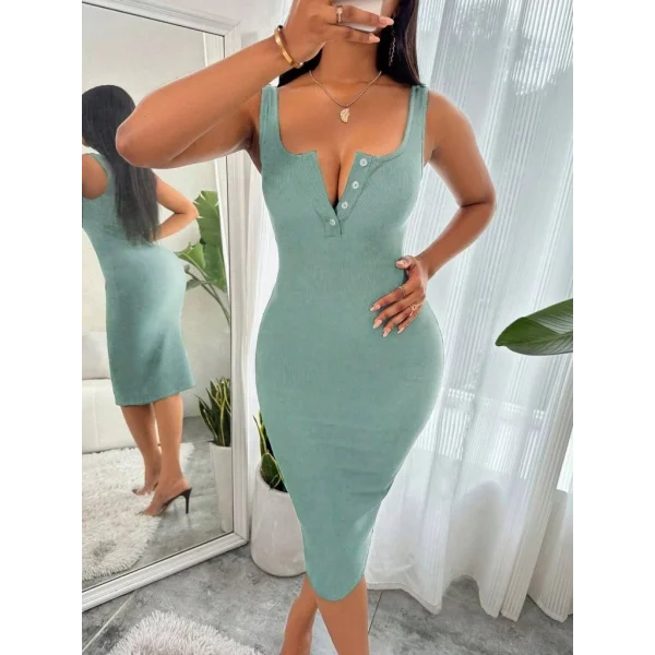 Kadın Askılı önü Düğmeli Midi Kaşkorse Elbise