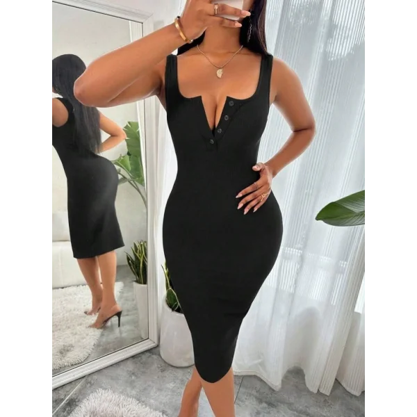 Kadın Askılı önü Düğmeli Midi Kaşkorse Elbise