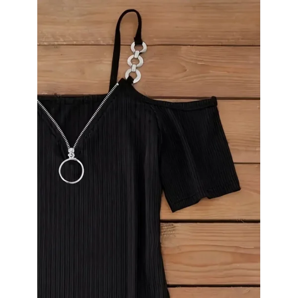 Kadın Askılı önü Fermuarlı Asimetrik Kesim Detaylı Kalın Fitilli Kaşkorse Elbise