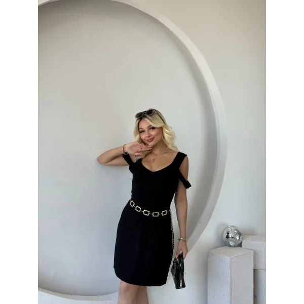 Kadın Askılı Soğuk Omuz Detaylı Modal Elbise