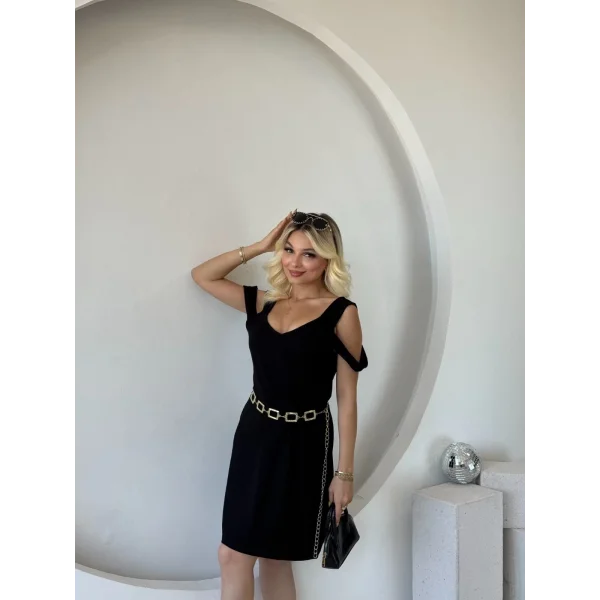 Kadın Askılı Soğuk Omuz Detaylı Modal Elbise