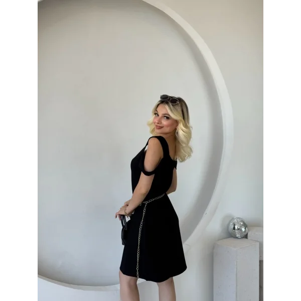 Kadın Askılı Soğuk Omuz Detaylı Modal Elbise