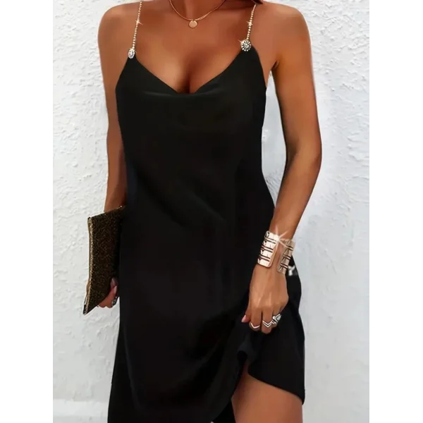 Kadın Askılı Taş Aksesuarlı Degaje Yaka Sandy Elbise