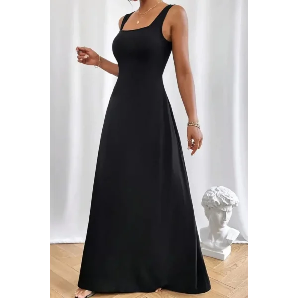 Kadın Askılı U Yaka Janjan Krep Elbise