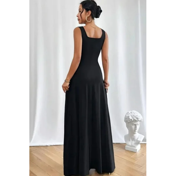 Kadın Askılı U Yaka Janjan Krep Elbise