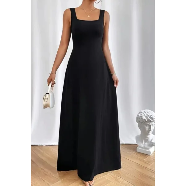 Kadın Askılı U Yaka Janjan Krep Elbise