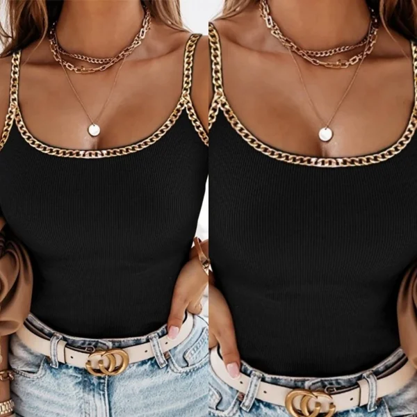 Kadın Askılı U Yaka Zincir şeritli Kaşkorse Bluz