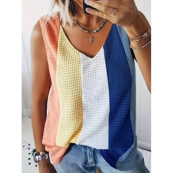 Kadın Askılı V Yakalı çok Renkli Triko Bluz