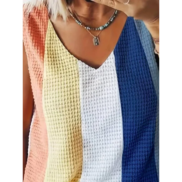 Kadın Askılı V Yakalı çok Renkli Triko Bluz