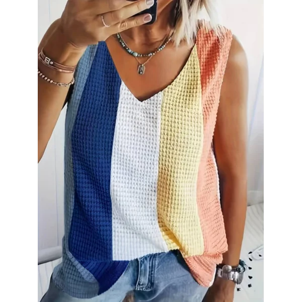 Kadın Askılı V Yakalı çok Renkli Triko Bluz