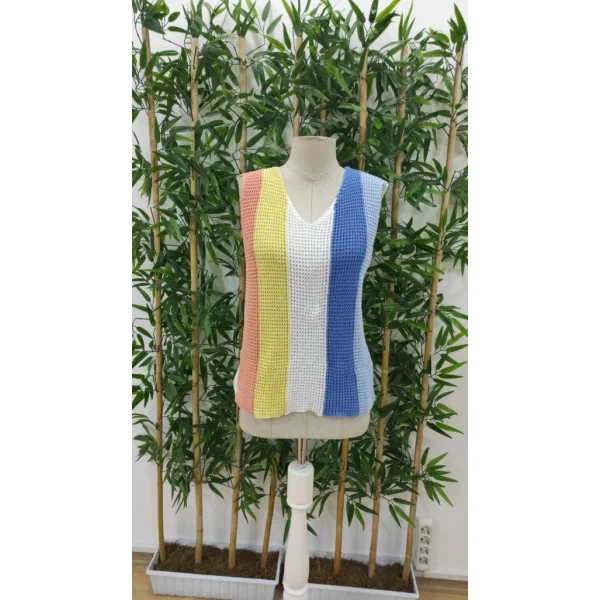 Kadın Askılı V Yakalı çok Renkli Triko Bluz