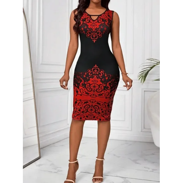 Kadın Askılı V Yakalı Desenli Dalgıç Elbise