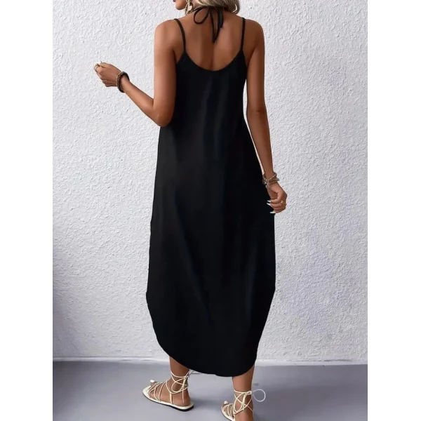 Kadın Askılı V Yakalı Desenli Uzun Viskon Elbise