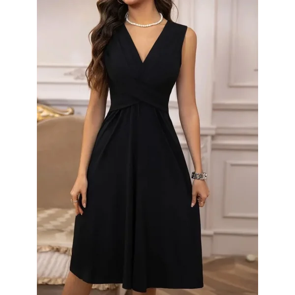 Kadın Askılı V Yakalı önde çapraz Detaylı Janjan Krep Elbise