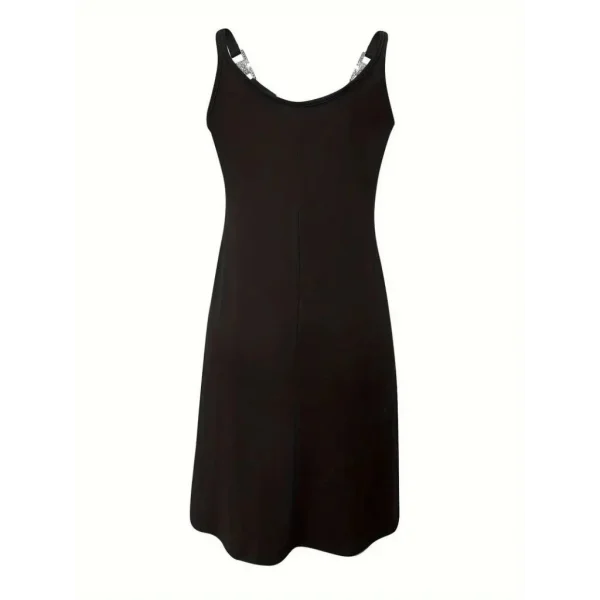 Kadın Askılı V Yakalı Toka Detaylı Janjan Krep Elbise