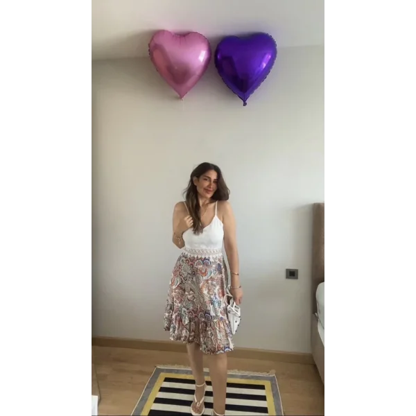 Kadın Askılı V Yakalı üst Dantel Alt Süprem Mini Elbise