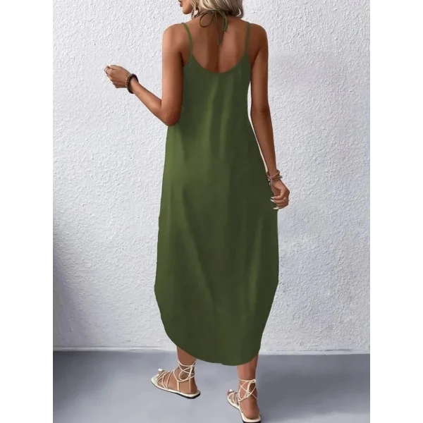 Kadın Askılı V Yakalı Uzun Viskon Elbise