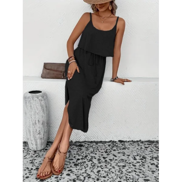 Kadın Askılı V Yakalı Viskon Bluz Ve Bağcıklı Etek Ikili Takım