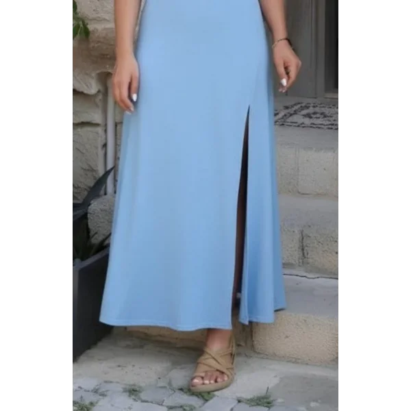 Kadın Askılı V Yakalı Yırtmaçlı Uzun Viskon Elbise