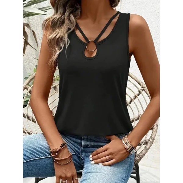 Kadın Askılı Yaka şerit Halka Detaylı Viskon Bluz