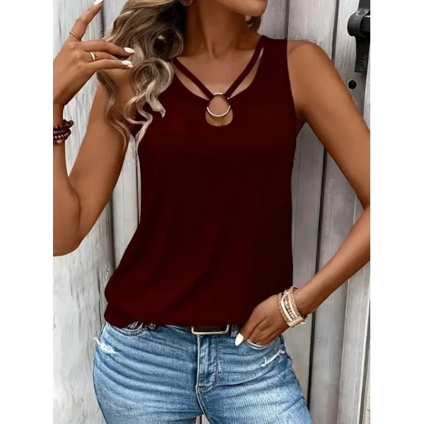 Kadın Askılı Yaka şerit Halka Detaylı Viskon Bluz