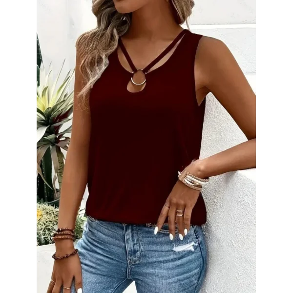 Kadın Askılı Yaka şerit Halka Detaylı Viskon Bluz