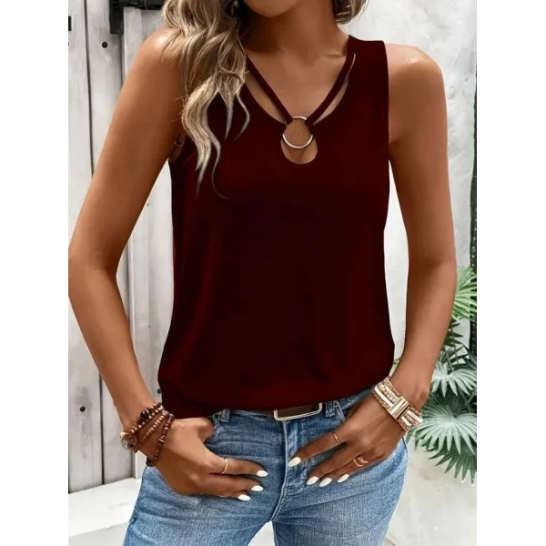 Kadın Askılı Yaka şerit Halka Detaylı Viskon Bluz