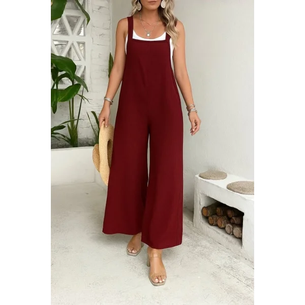 Kadın Askılı Yandan Fermuarlı Geniş Paçalı Valencia Tulum