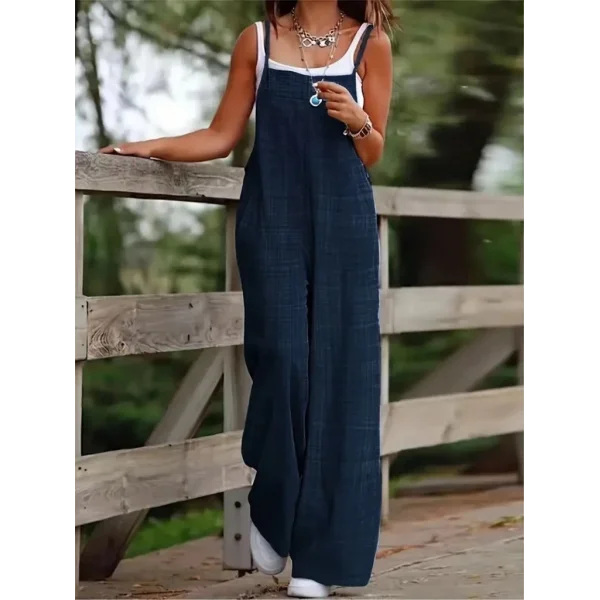 Kadın Askılı Yandan Fermuarlı Geniş Paçalı Valencia Tulum