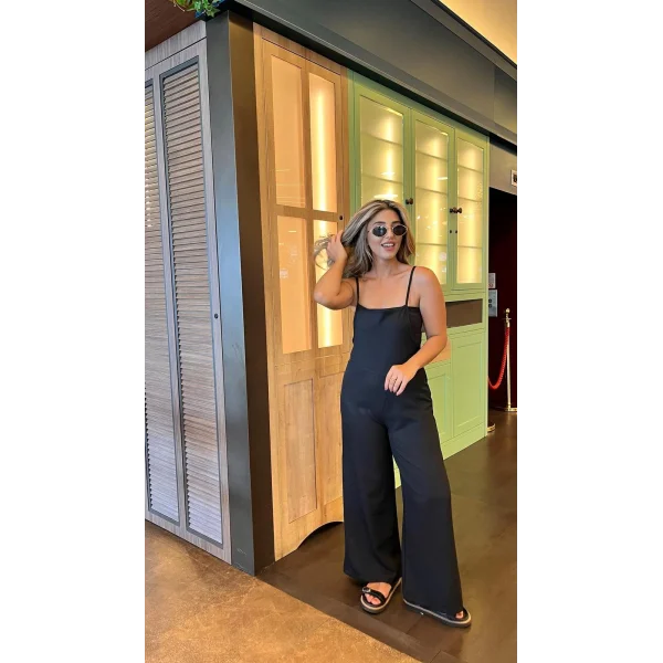 Kadın Askılı Yandan Fermuarlı Geniş Paçalı Valencia Tulum