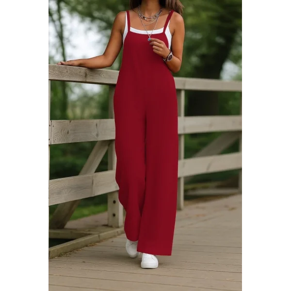 Kadın Askılı Yandan Fermuarlı Geniş Paçalı Valencia Tulum