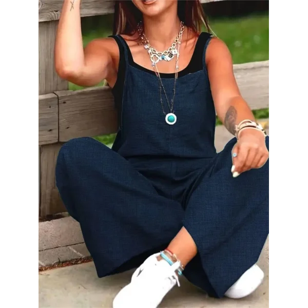 Kadın Askılı Yandan Fermuarlı Geniş Paçalı Valencia Tulum