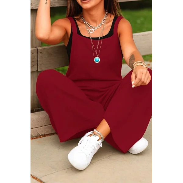 Kadın Askılı Yandan Fermuarlı Geniş Paçalı Valencia Tulum